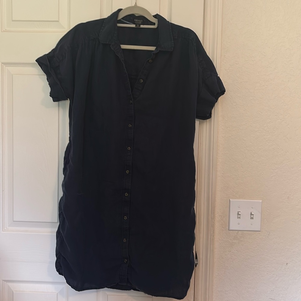 Baird McNutt Irish Linen for J. Crew Shirt Dress Navy Blue Button Front